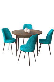 Hanah Home Juego Mesa y Sillas Comedor 5 Piezas Barroco Turquesa Aglomerado Metal
